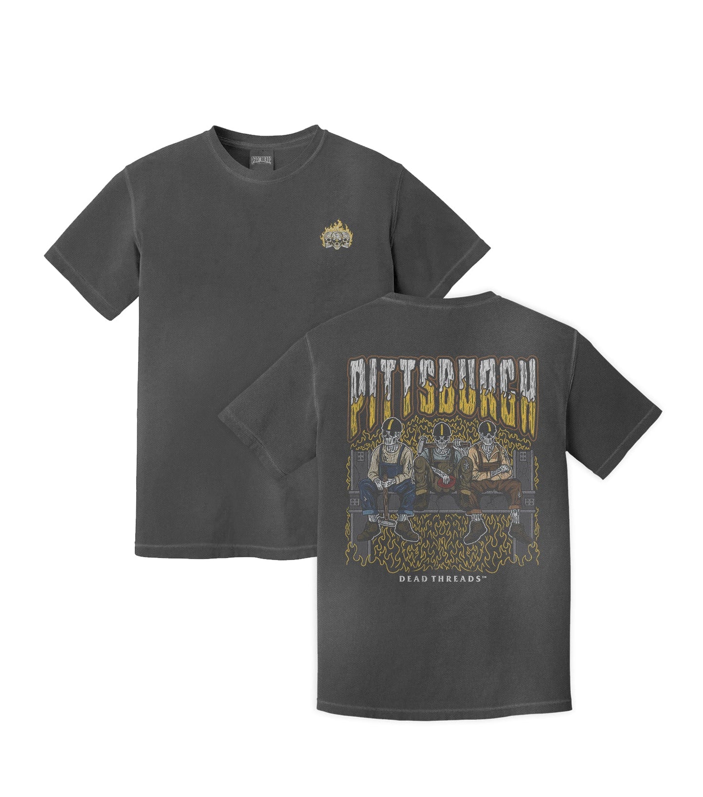 PITTSBURGH FOOTBALL - “3 SKULL” PREMIUM T - SHIRT – T-Shirt – Dead Threads Apparel