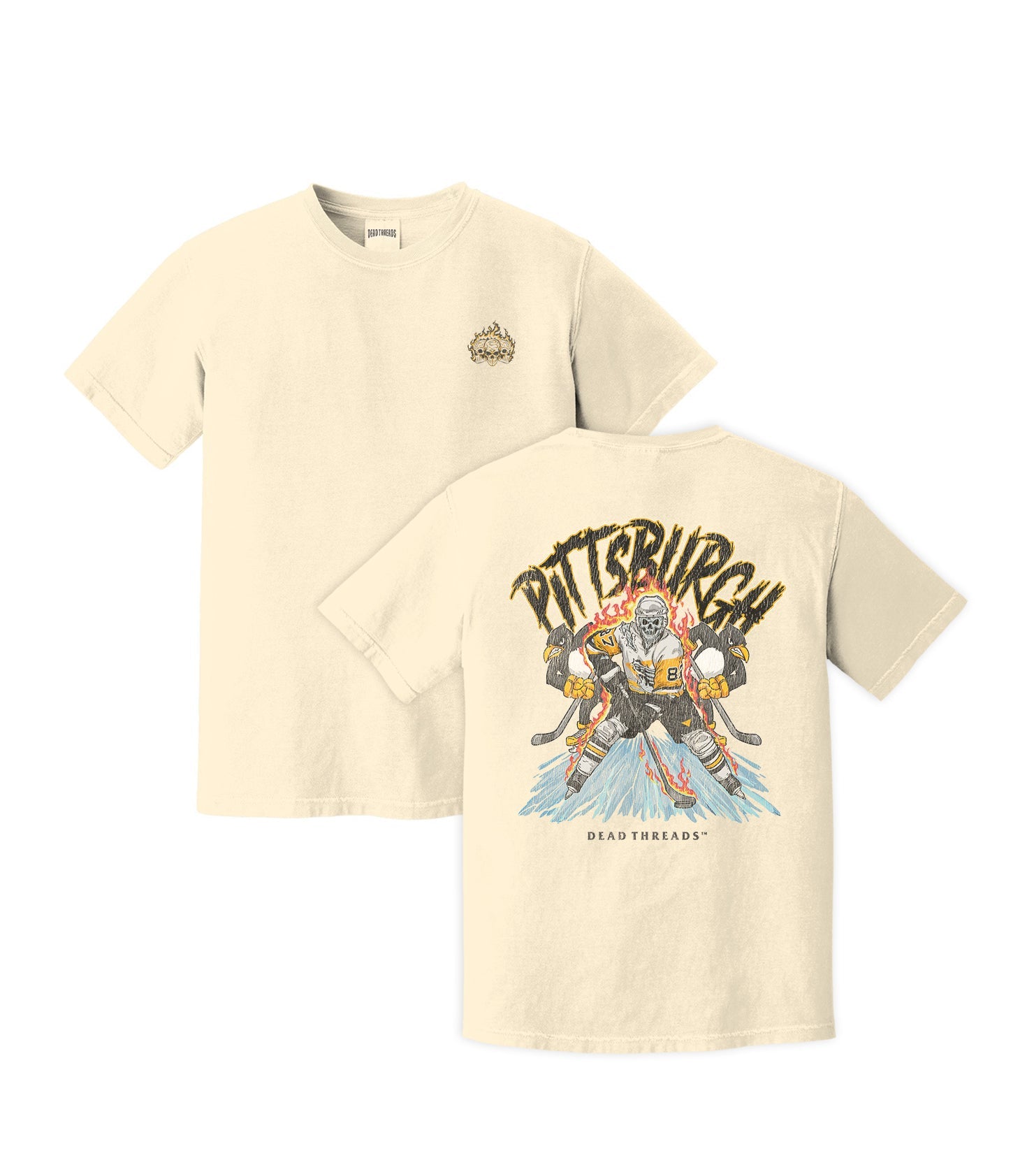 PITTSBURGH HOCKEY - “3 SKULL” PREMIUM T - SHIRT – T-Shirt – Dead Threads Apparel