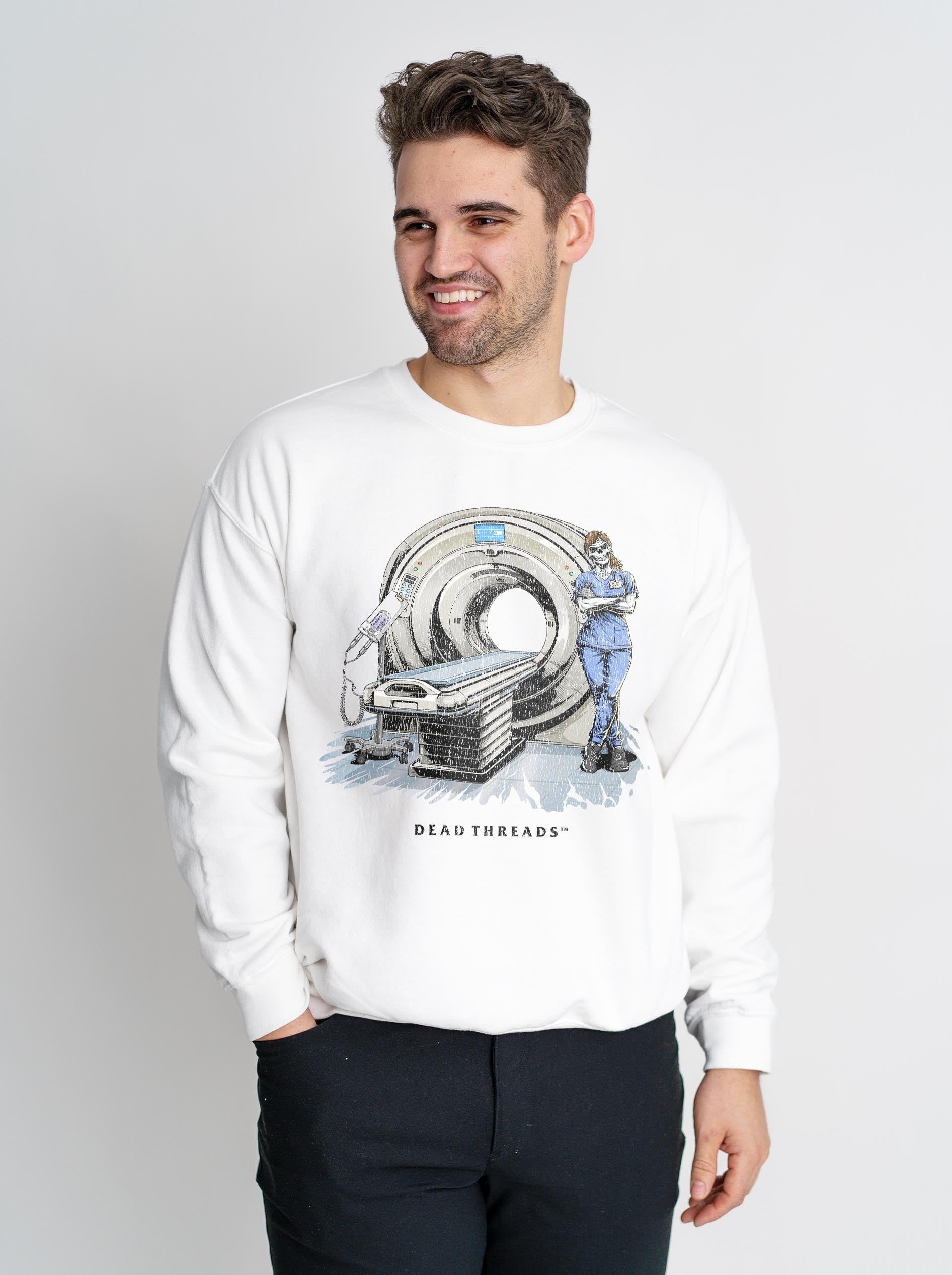 RADIATION REAPER (CT, FEMALE) CREWNECK SWEATSHIRT – Sweatshirt – Dead Threads Apparel