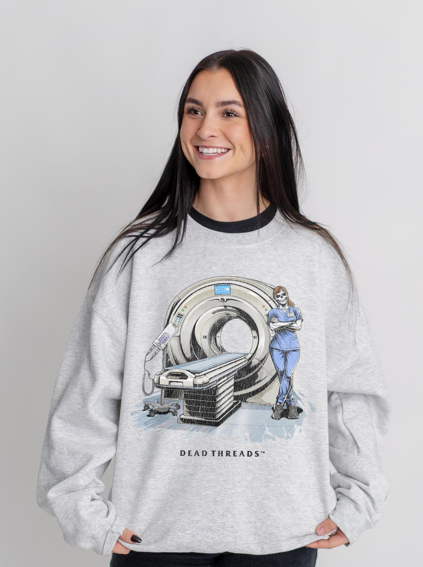 RADIATION REAPER (CT, FEMALE) CREWNECK SWEATSHIRT – Sweatshirt – Dead Threads Apparel