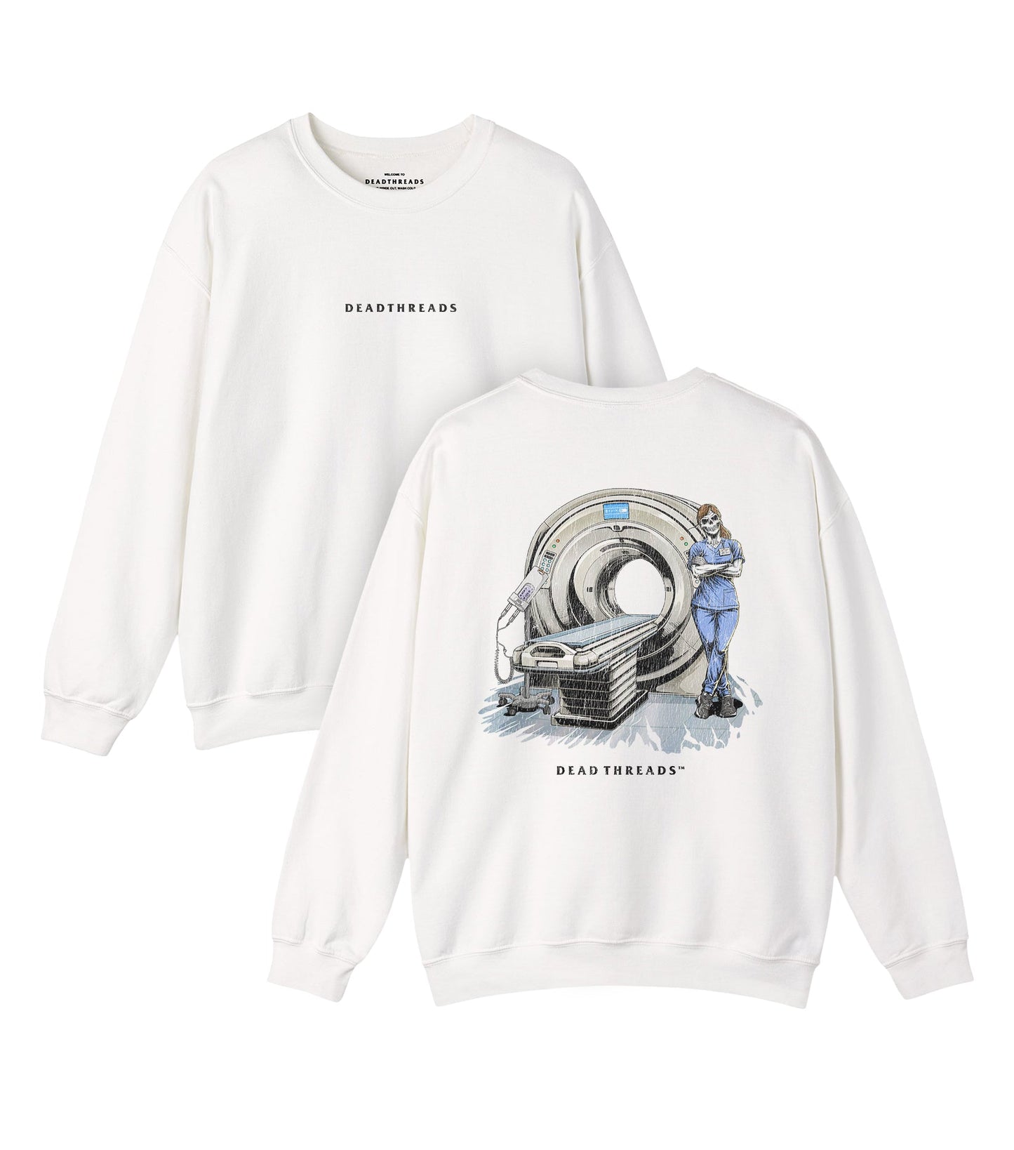 RADIATION REAPER (CT, FEMALE) - “DT ESSENTIAL" CREWNECK SWEATSHIRT – Sweatshirt – Dead Threads Apparel