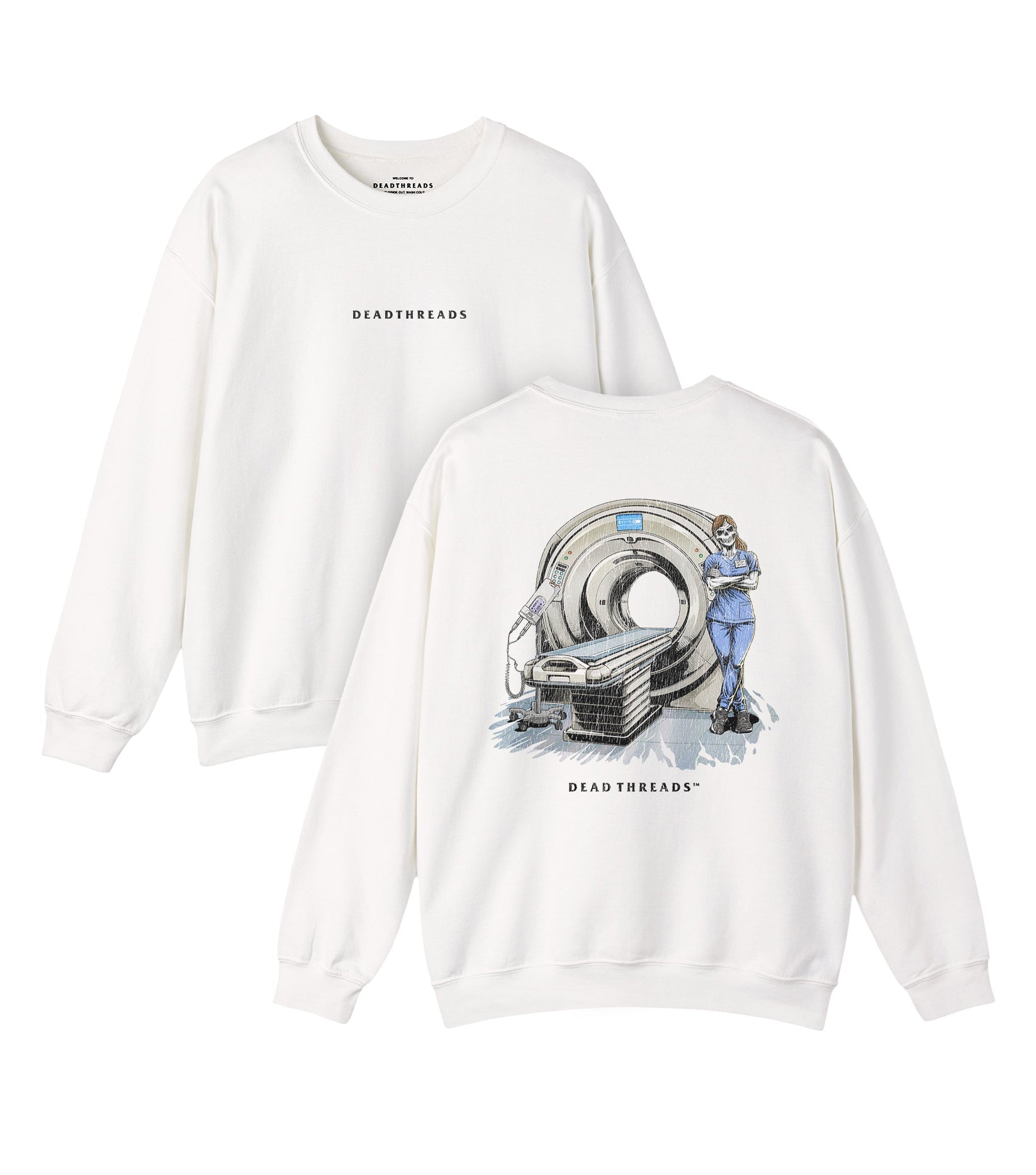 RADIATION REAPER (CT, FEMALE) - “DT ESSENTIAL" CREWNECK SWEATSHIRT – Sweatshirt – Dead Threads Apparel