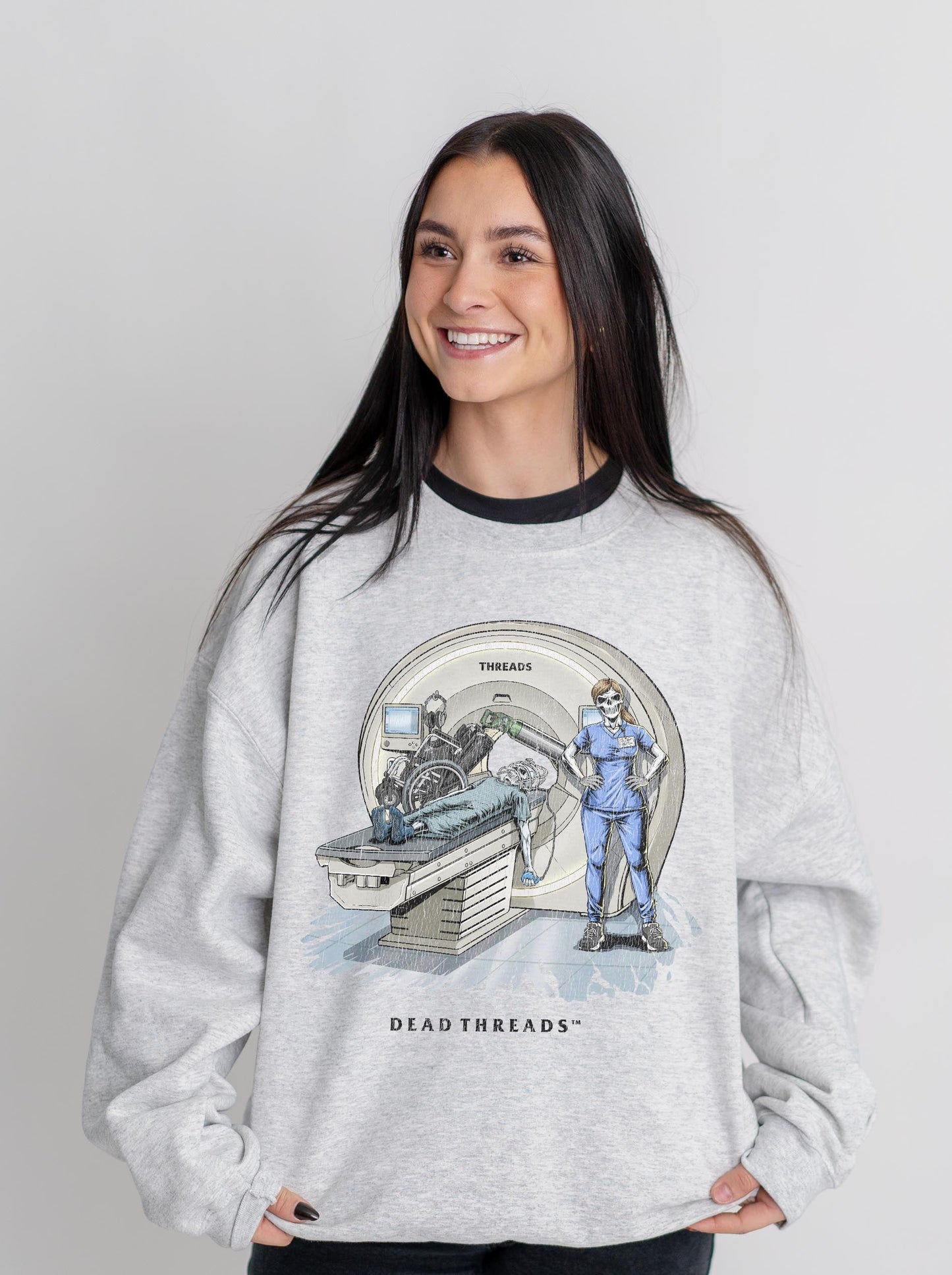 RADIATION REAPER (MRI, FEMALE) CREWNECK SWEATSHIRT – Sweatshirt – Dead Threads Apparel