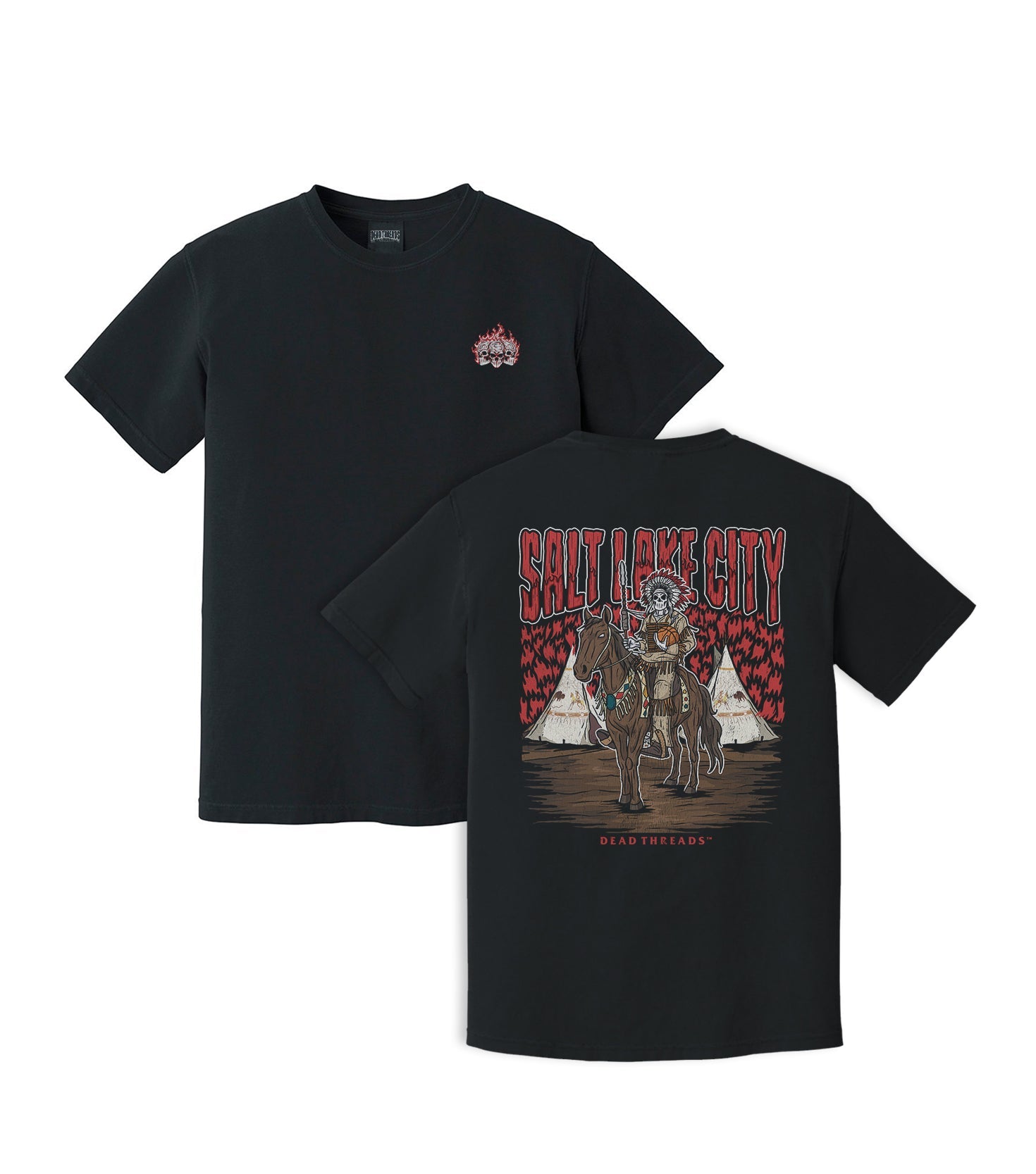 SALT LAKE CITY BASKETBALL - “3 SKULL” PREMIUM T - SHIRT – T-Shirt – Dead Threads Apparel