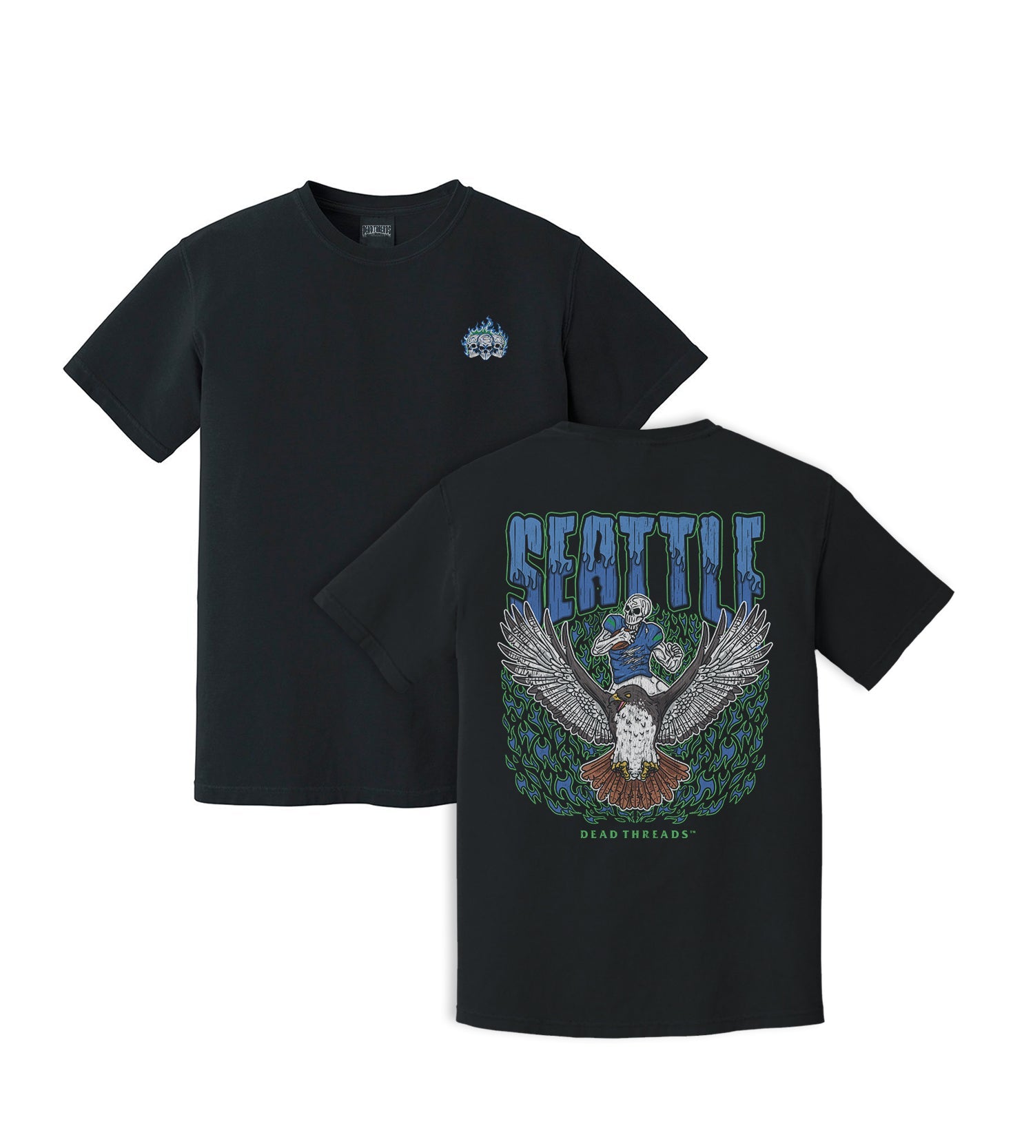 SEATTLE FOOTBALL - “3 SKULL” PREMIUM T - SHIRT – T-Shirt – Dead Threads Apparel