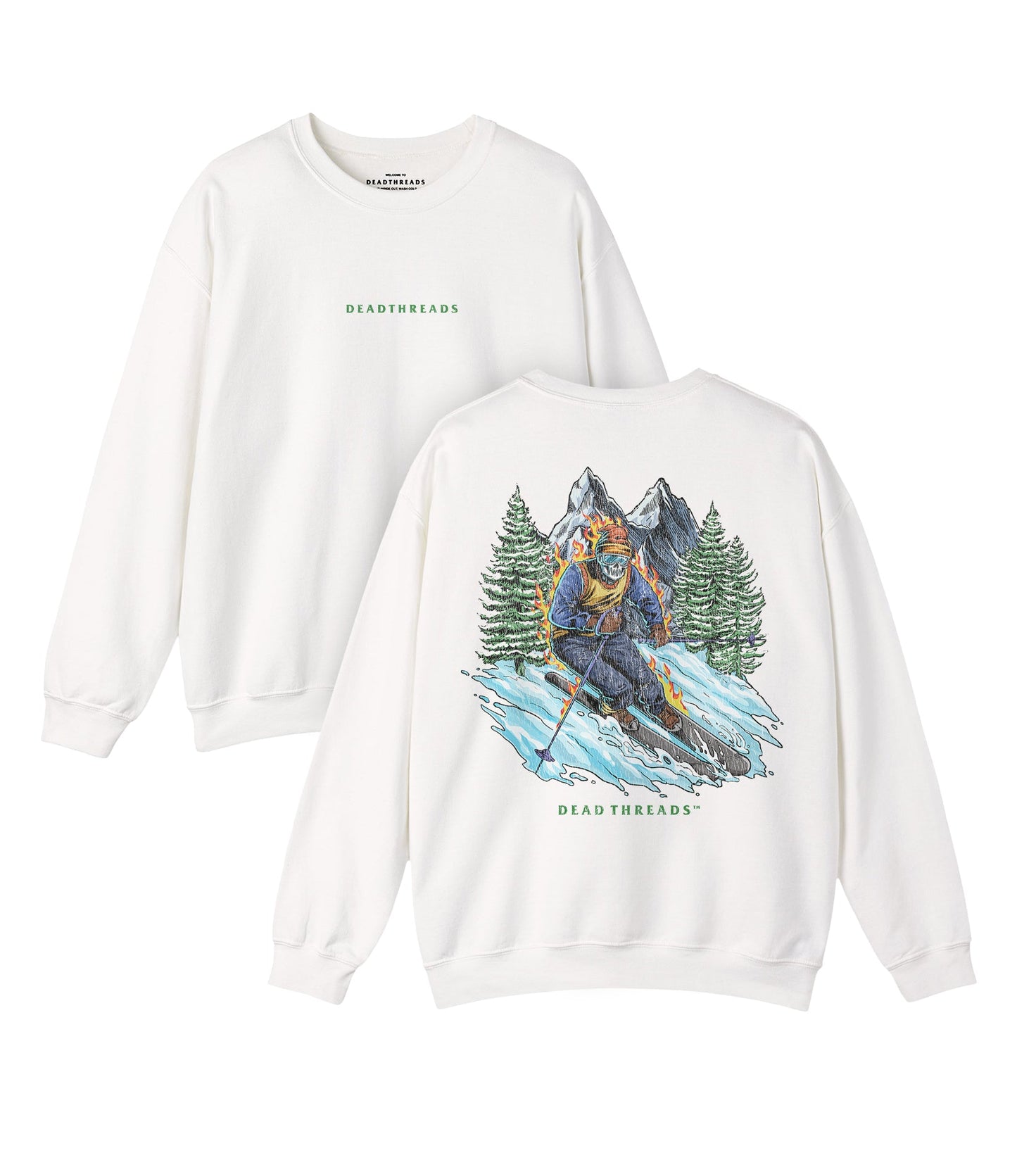 SKIING - “DT ESSENTIAL" CREWNECK SWEATSHIRT - skeleton skull t-shirt — Dead Threads Apparel