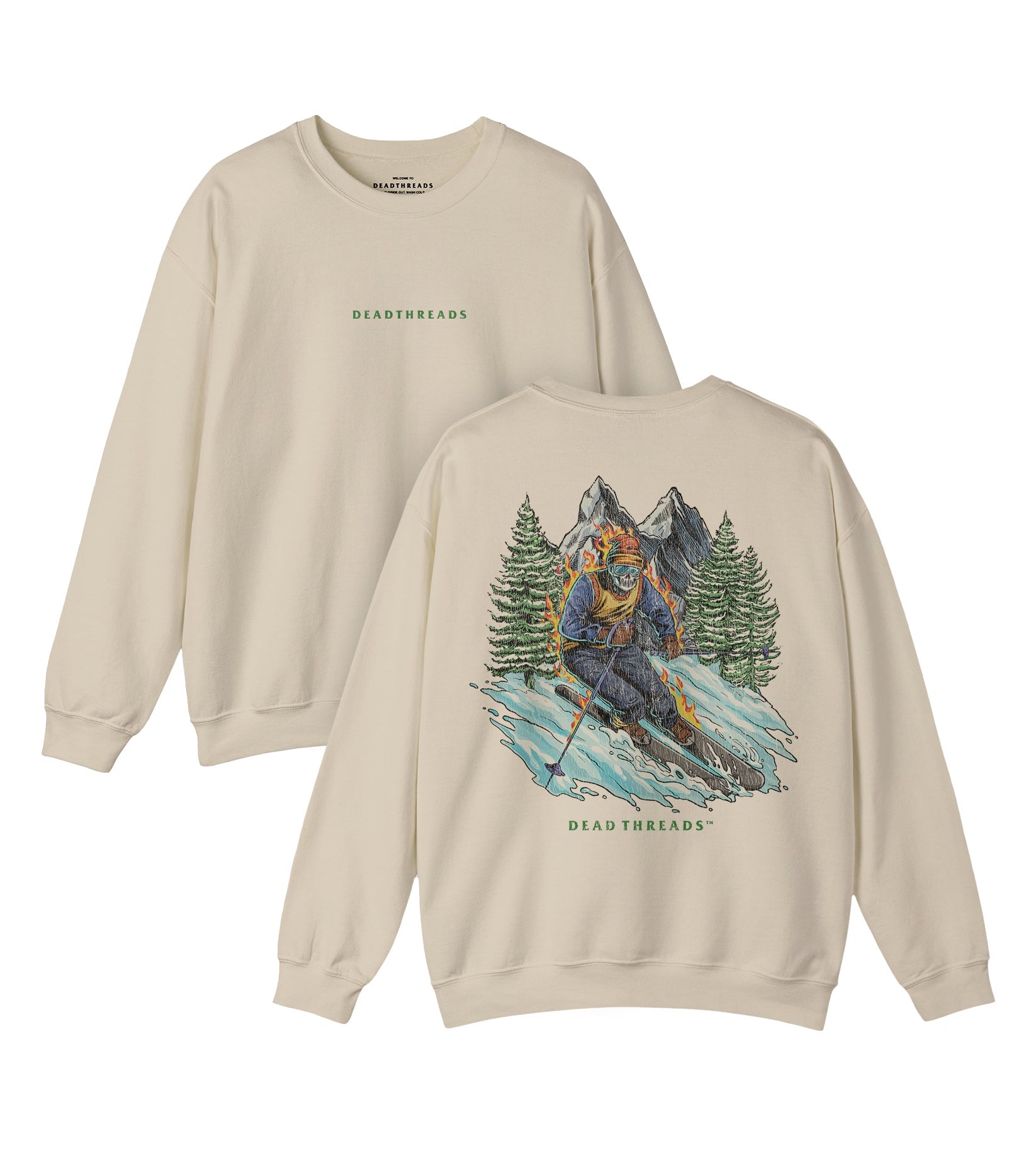 SKIING - “DT ESSENTIAL" CREWNECK SWEATSHIRT - skeleton skull t-shirt — Dead Threads Apparel