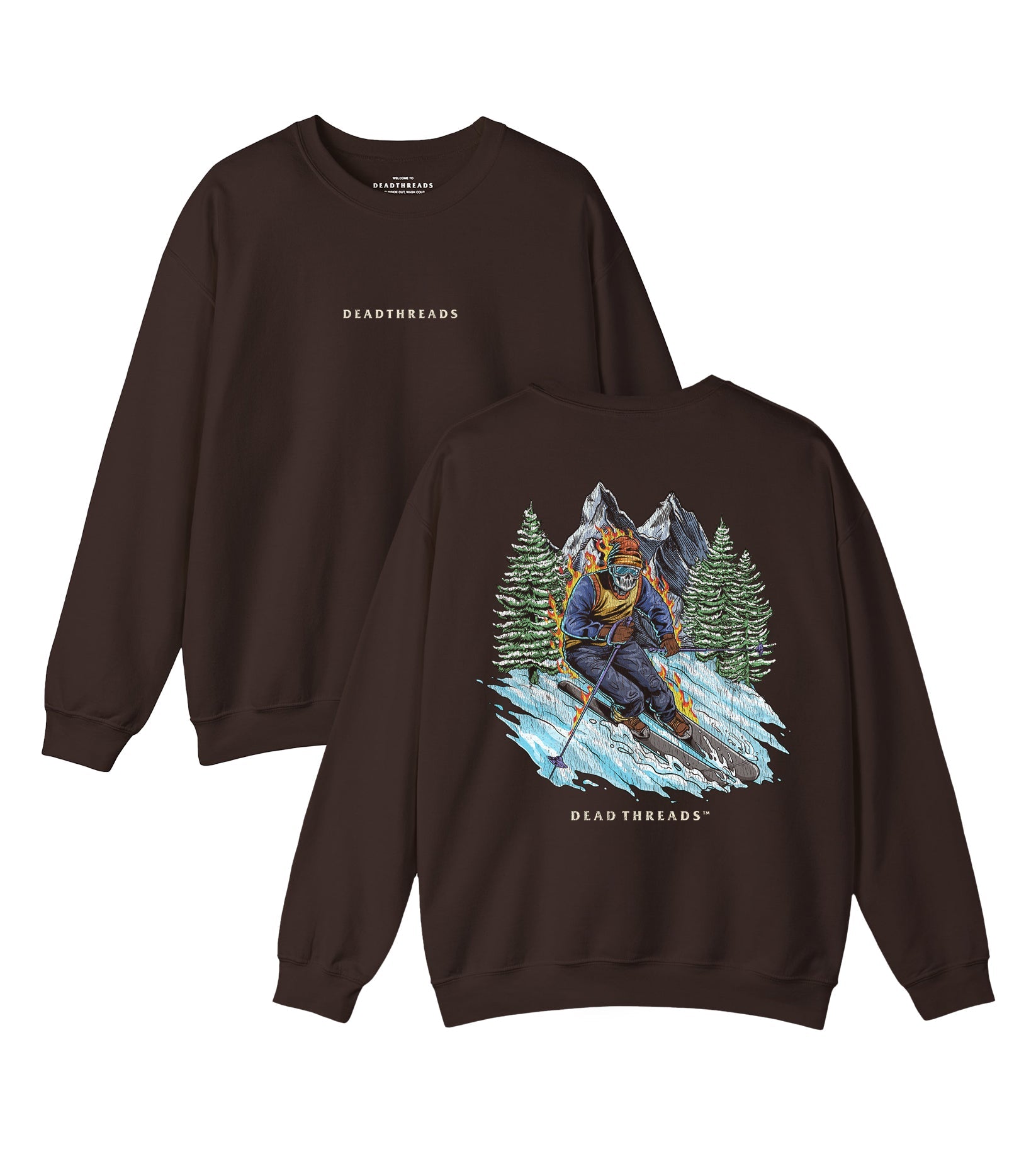SKIING - “DT ESSENTIAL" CREWNECK SWEATSHIRT - skeleton skull t-shirt — Dead Threads Apparel