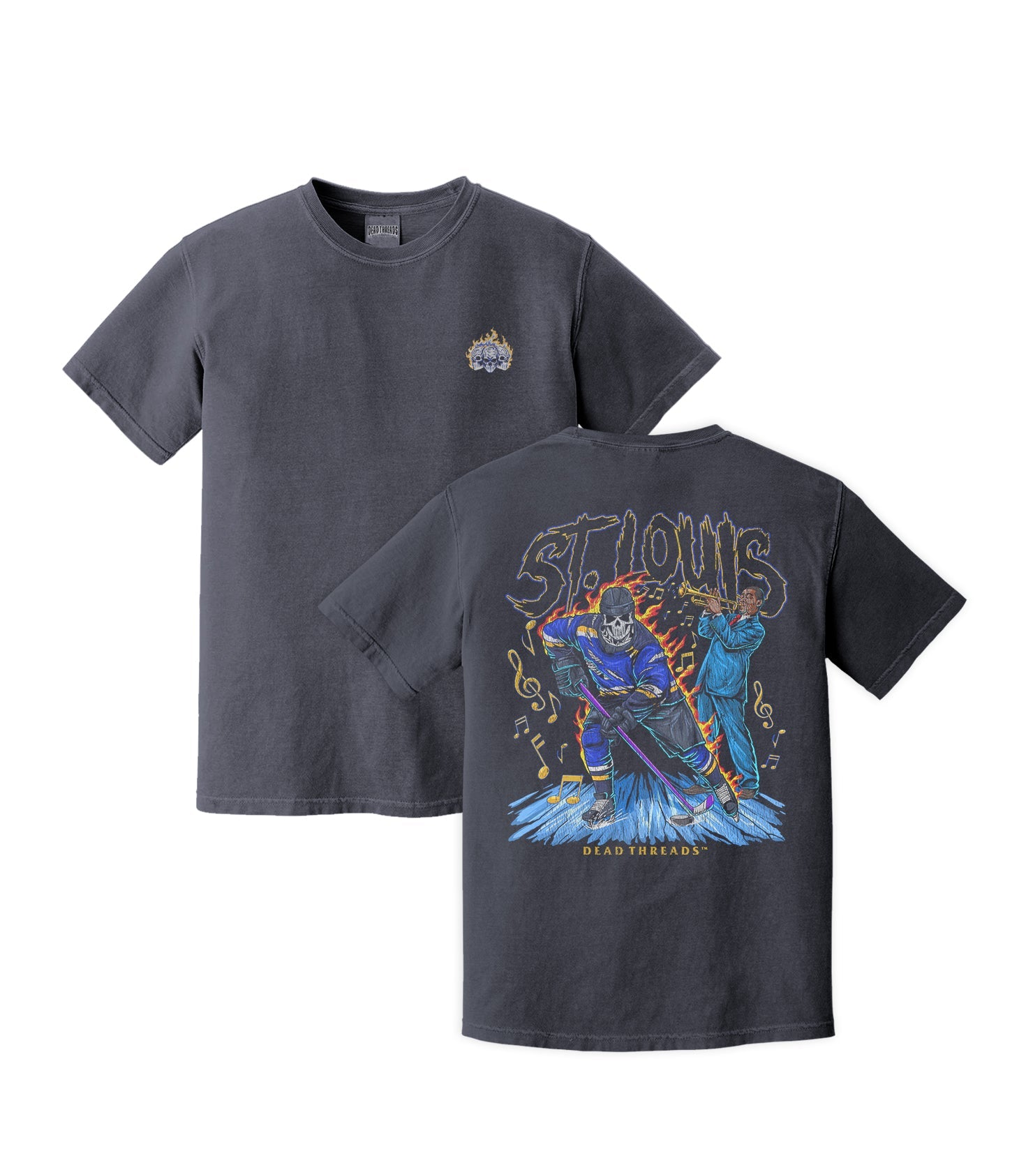 ST. LOUIS HOCKEY - “3 SKULL” PREMIUM T - SHIRT – T-Shirt – Dead Threads Apparel
