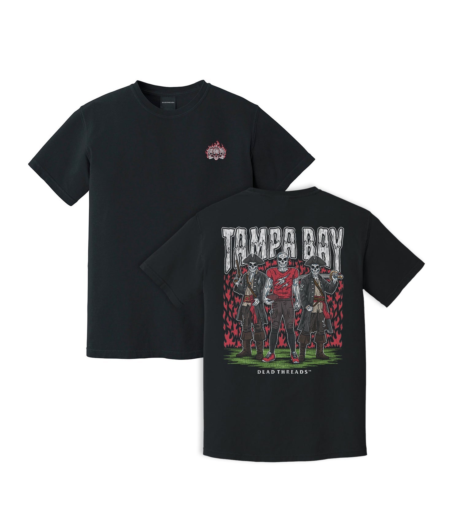TAMPA BAY FOOTBALL v2 - “3 SKULL” PREMIUM T - SHIRT – T-Shirt – Dead Threads Apparel