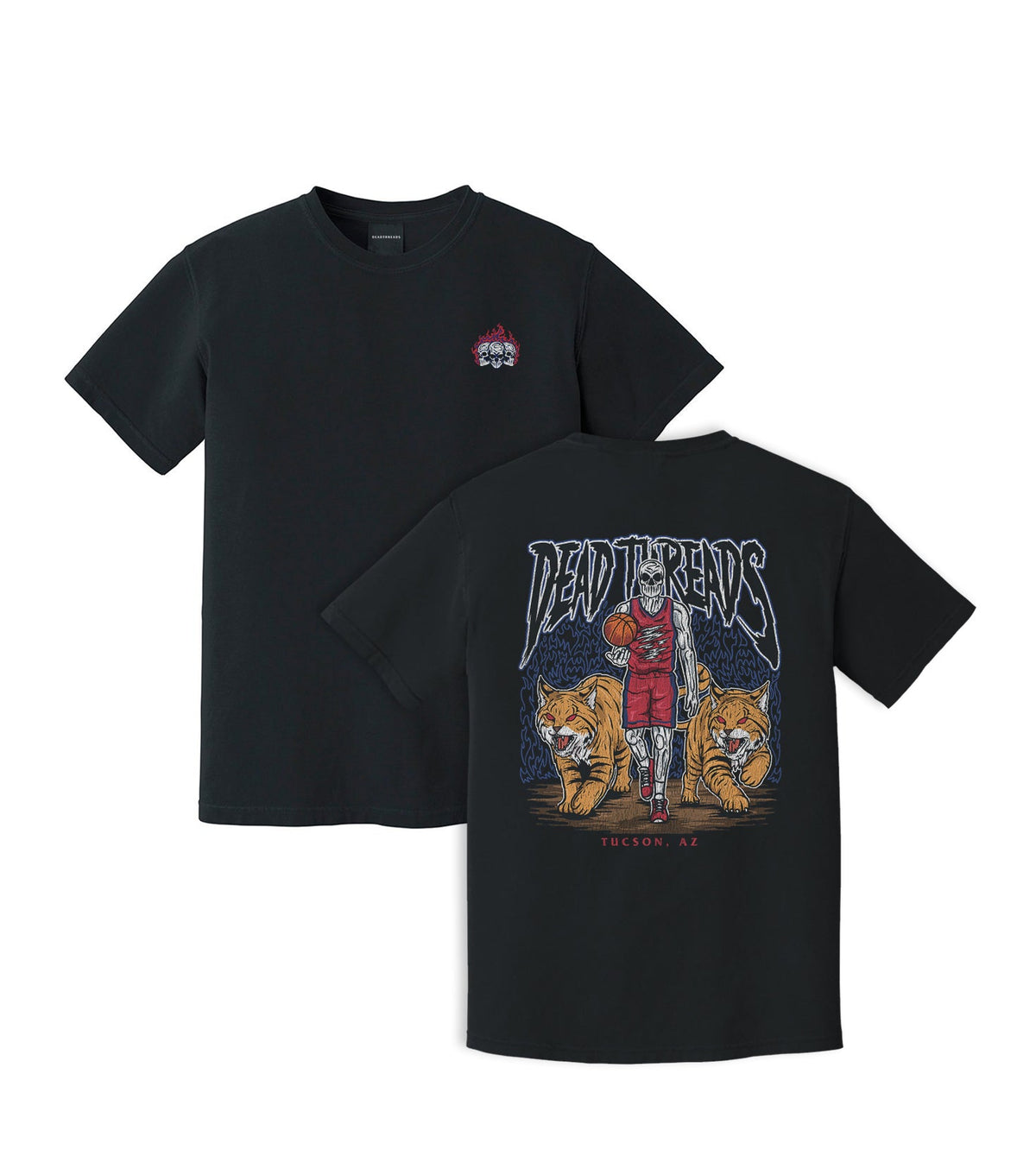 TUCSON BASKETBALL - “3 SKULL” PREMIUM T-SHIRT – T-Shirt – Dead Threads Apparel