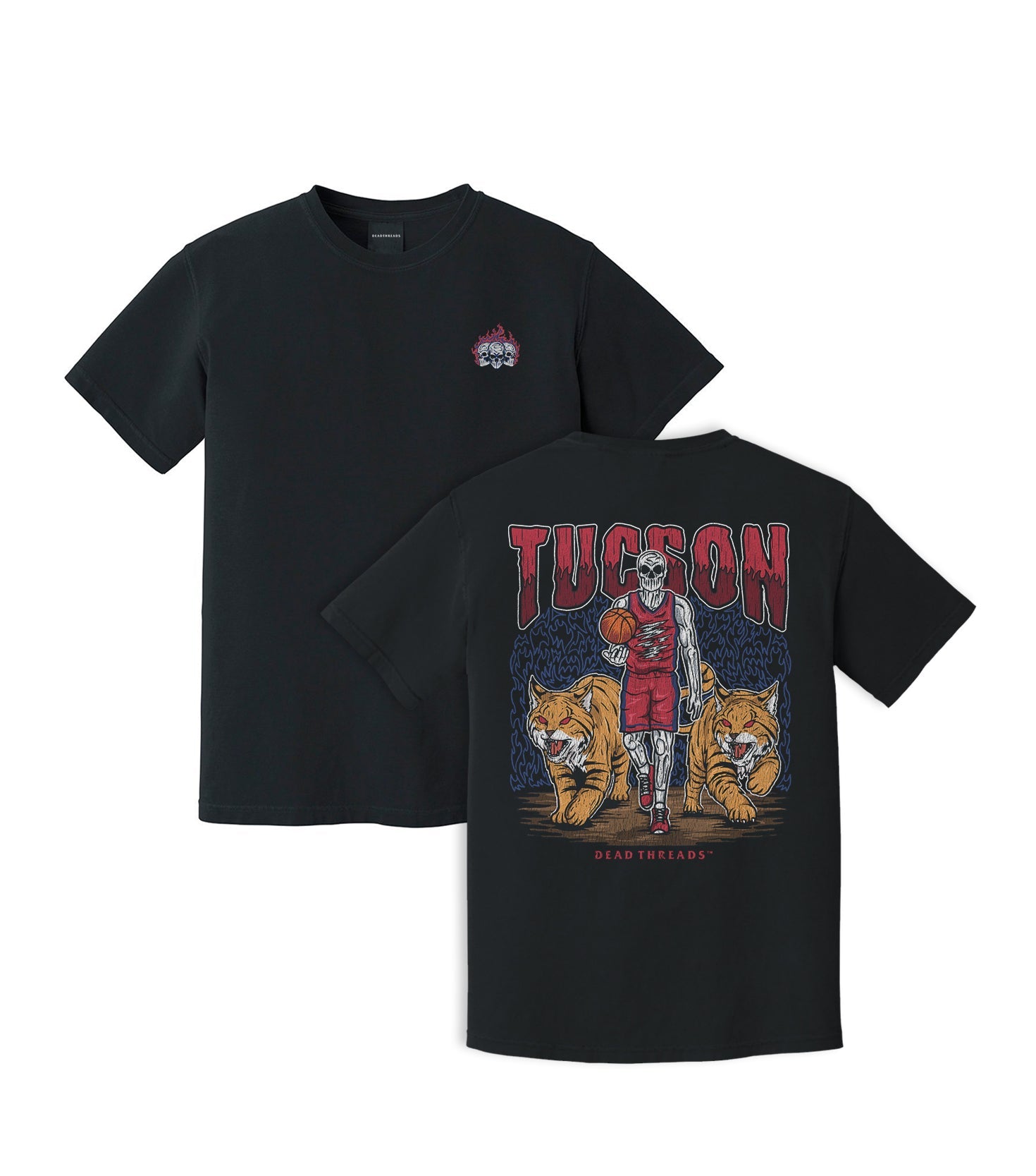 TUCSON BASKETBALL - “3 SKULL” PREMIUM T - SHIRT – T-Shirt – Dead Threads Apparel