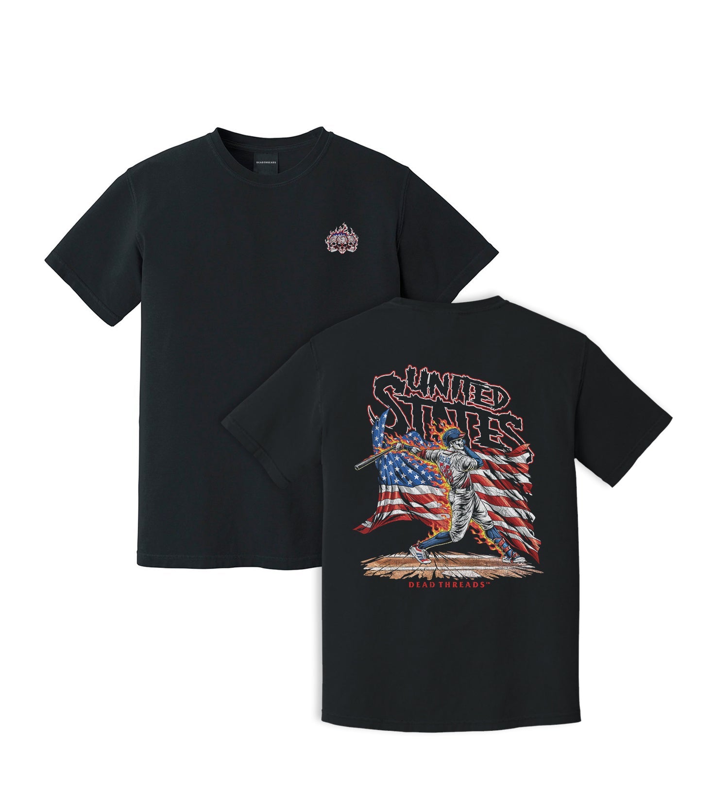 USA BASEBALL - “3 SKULL” PREMIUM T - SHIRT – T-Shirt – Dead Threads Apparel