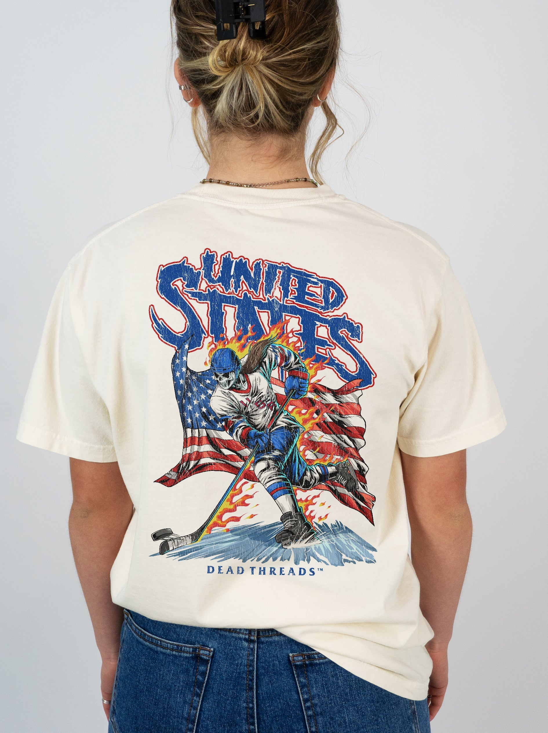 USA HOCKEY v1 (WOMEN) - “3 SKULL” PREMIUM T - SHIRT – T-Shirt – Dead Threads Apparel