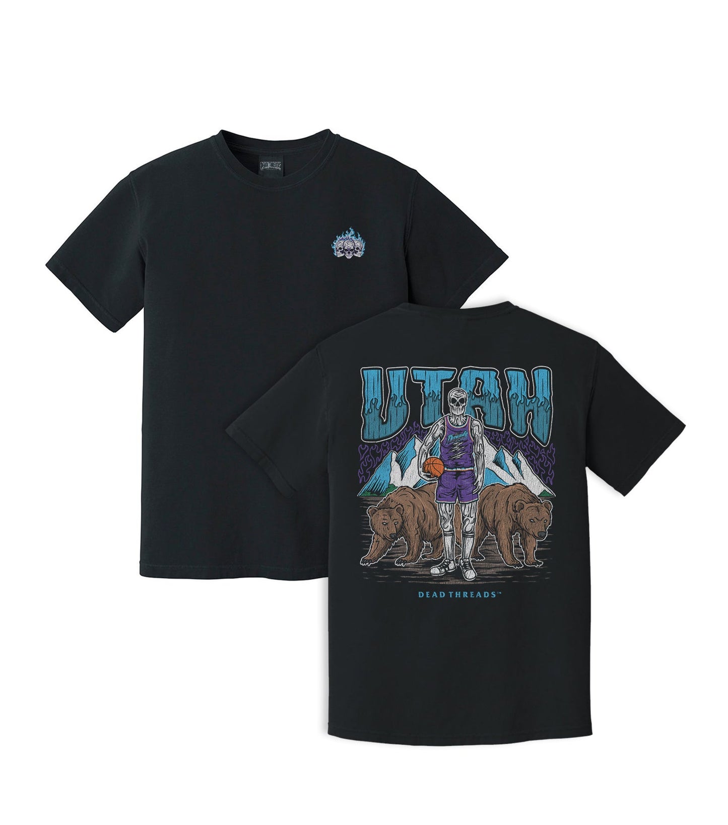 UTAH BASKETBALL - “3 SKULL” PREMIUM T - SHIRT – T-Shirt – Dead Threads Apparel