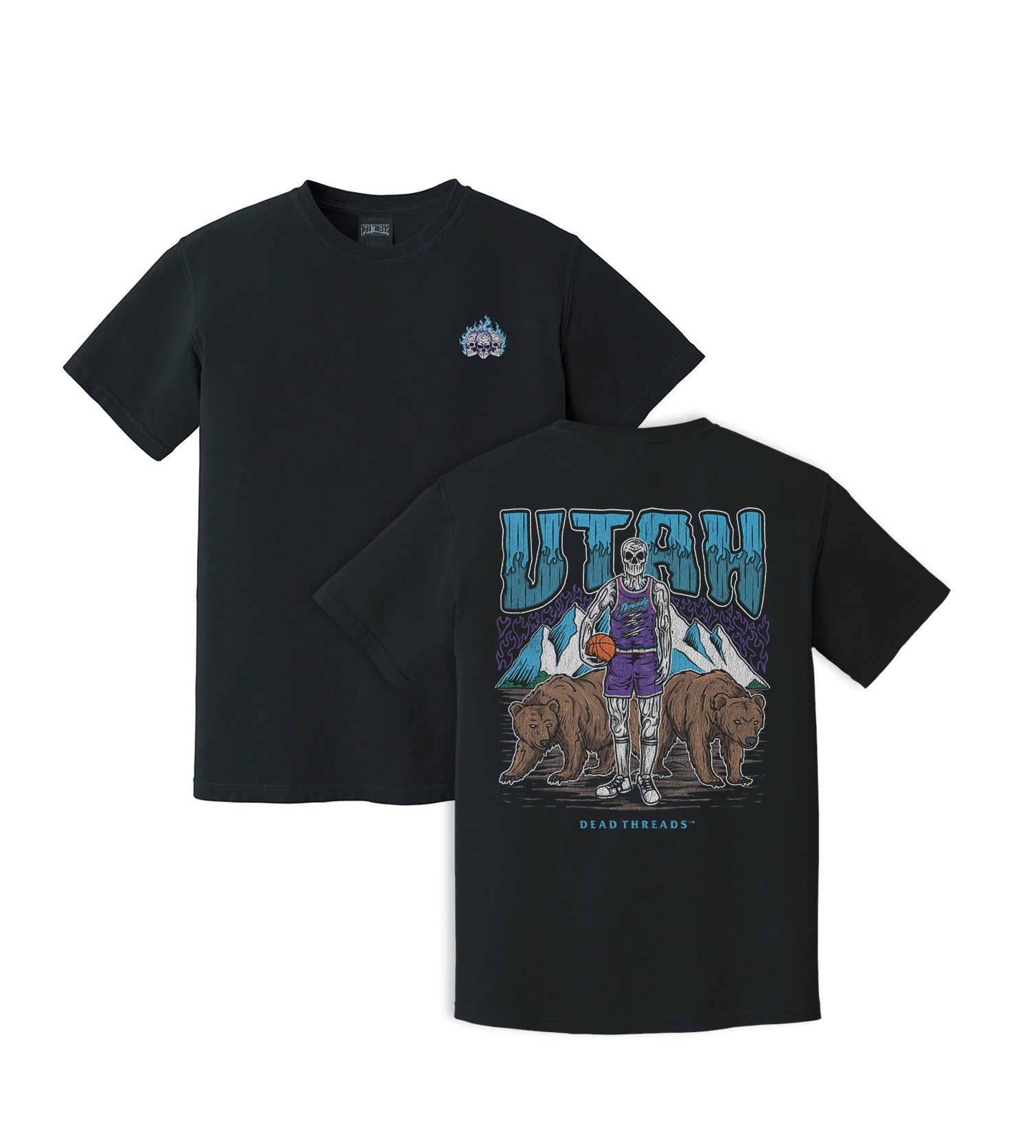UTAH BASKETBALL - “3 SKULL” PREMIUM T - SHIRT – T-Shirt – Dead Threads Apparel