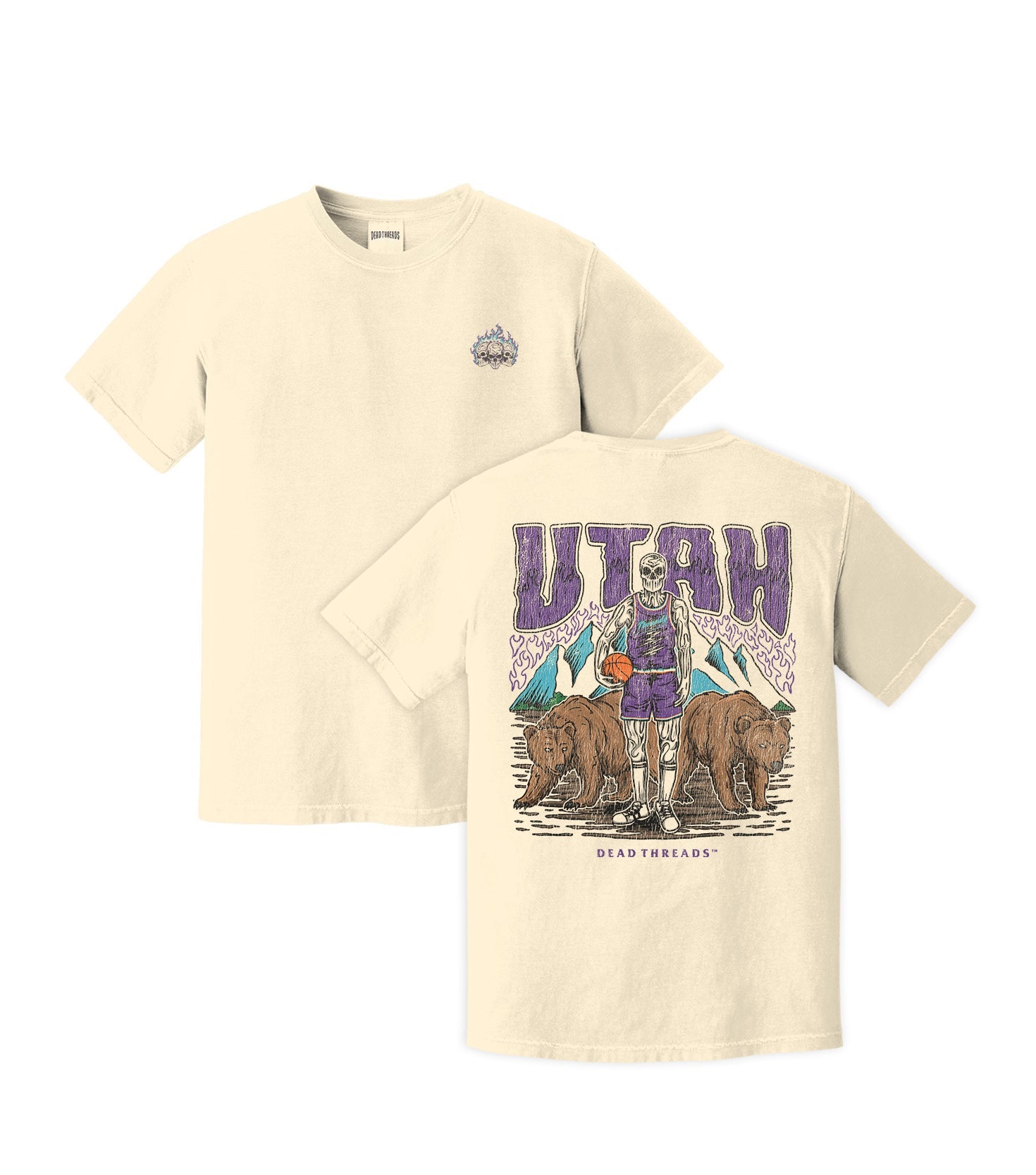 UTAH BASKETBALL - “3 SKULL” PREMIUM T - SHIRT – T-Shirt – Dead Threads Apparel